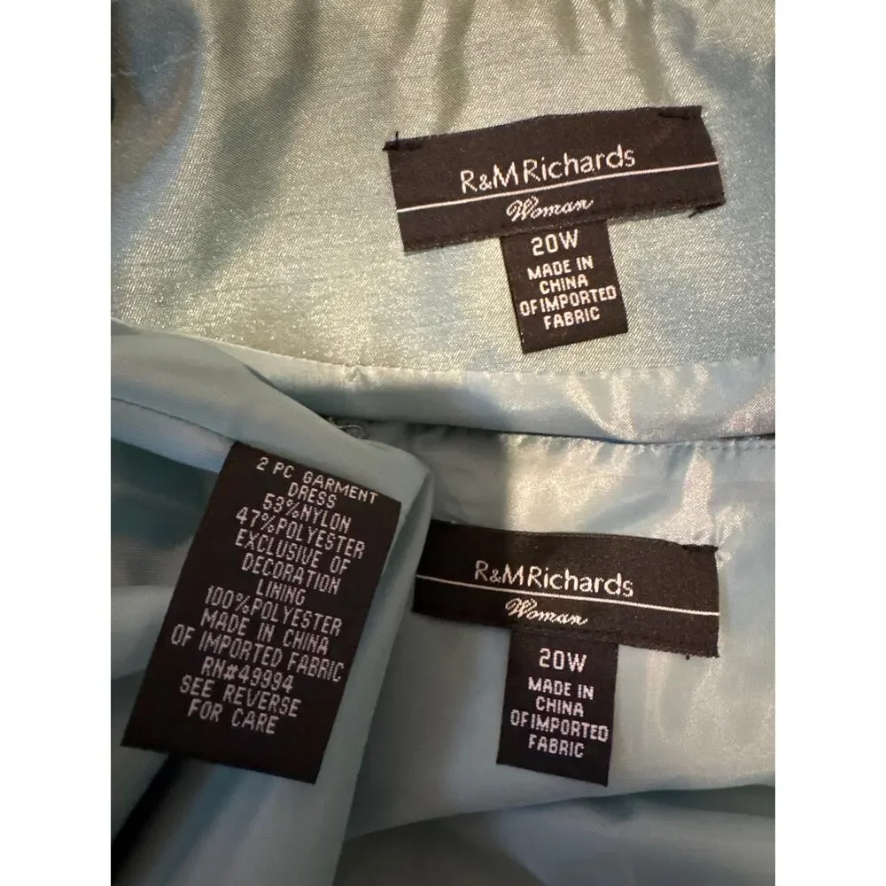 2000s R&M Richards seafoam brocade jacket & satin dress set size 18